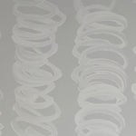 Detail of wallpaper in an abstract scribble print in light gray on a gray field.