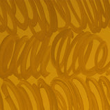 Detail of wallpaper in a playful paint print in orange on a yellow field.