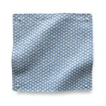 Square fabric swatch in a dense checked weave in blie and white.