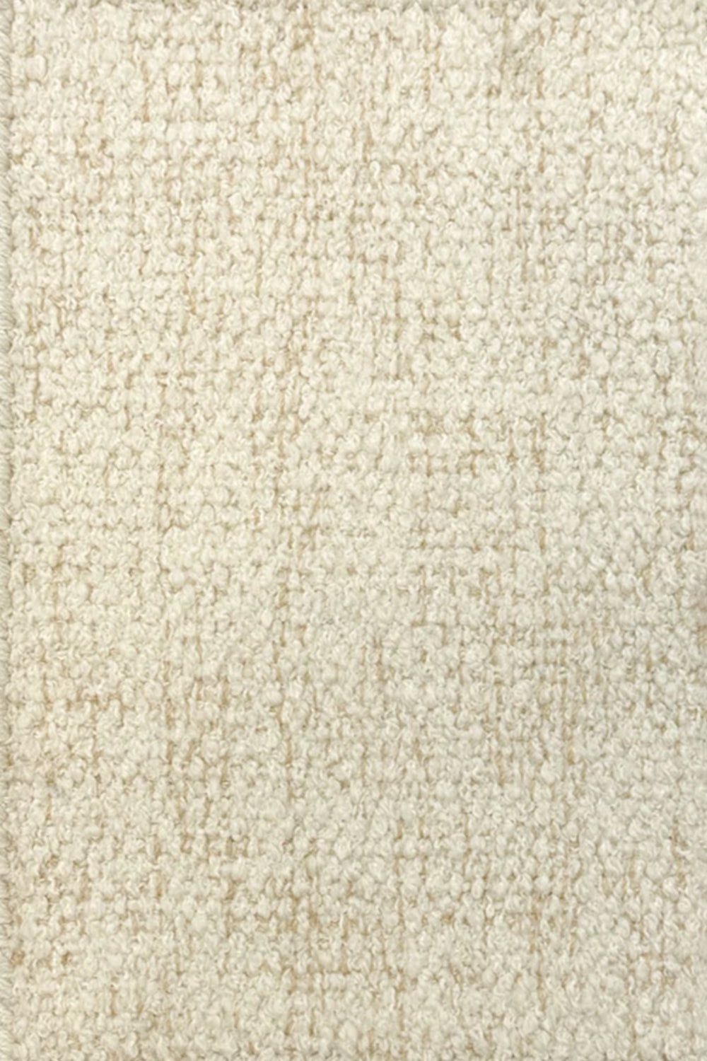 Broadloom carpet in cream bouclé with tan accents. 
