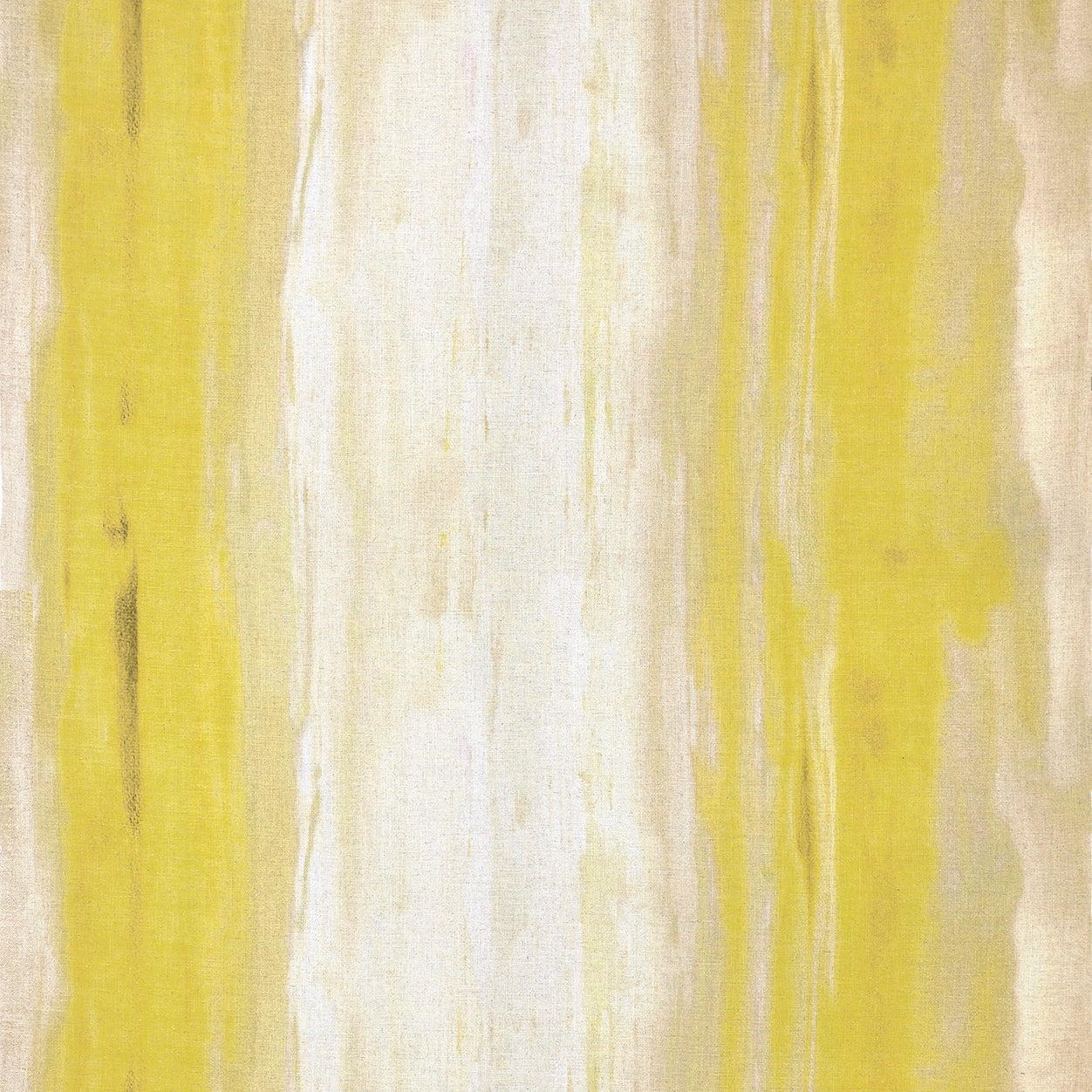 Detail of fabric in an abstract painterly print in shades of yellow and cream.