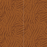 Wallpaper panels in a playful broken stripe print in dark brown on a brown field.