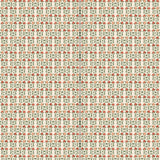 Panels of wallpaper in a linear floral print in red, orange and green on a cream field.