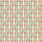 Wallpaper in a linear floral print in red, orange and green on a cream field.