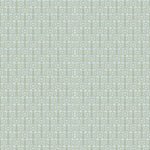 Panels of wallpaper in a linear floral print in blue and white on a green field.