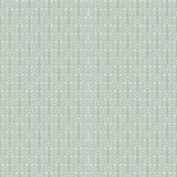 Panels of wallpaper in a linear floral print in blue and white on a green field.