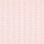 Panels of wallpaper in a linear floral print in white and cream on a light pink field.