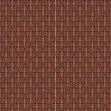 Panels of wallpaper in a linear floral print in red and black on an orange field.