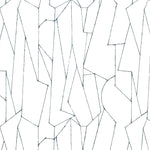 Detail of fabric in an abstract lattice print in black on a white field.