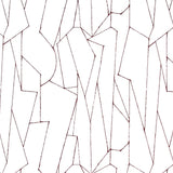 Detail of fabric in an abstract lattice print in purple on a white field.