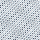 Detail of wallpaper in a dense geometric print in gray, blue and cream.