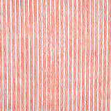 Detail of fabric in a wiggly stripe print in red on a white field.