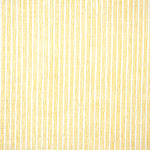 Detail of fabric in a wiggly stripe print in yellow on a white field.