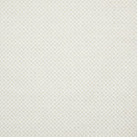 Detail of fabric in a small-scale geometric grid print in white on a cream field.