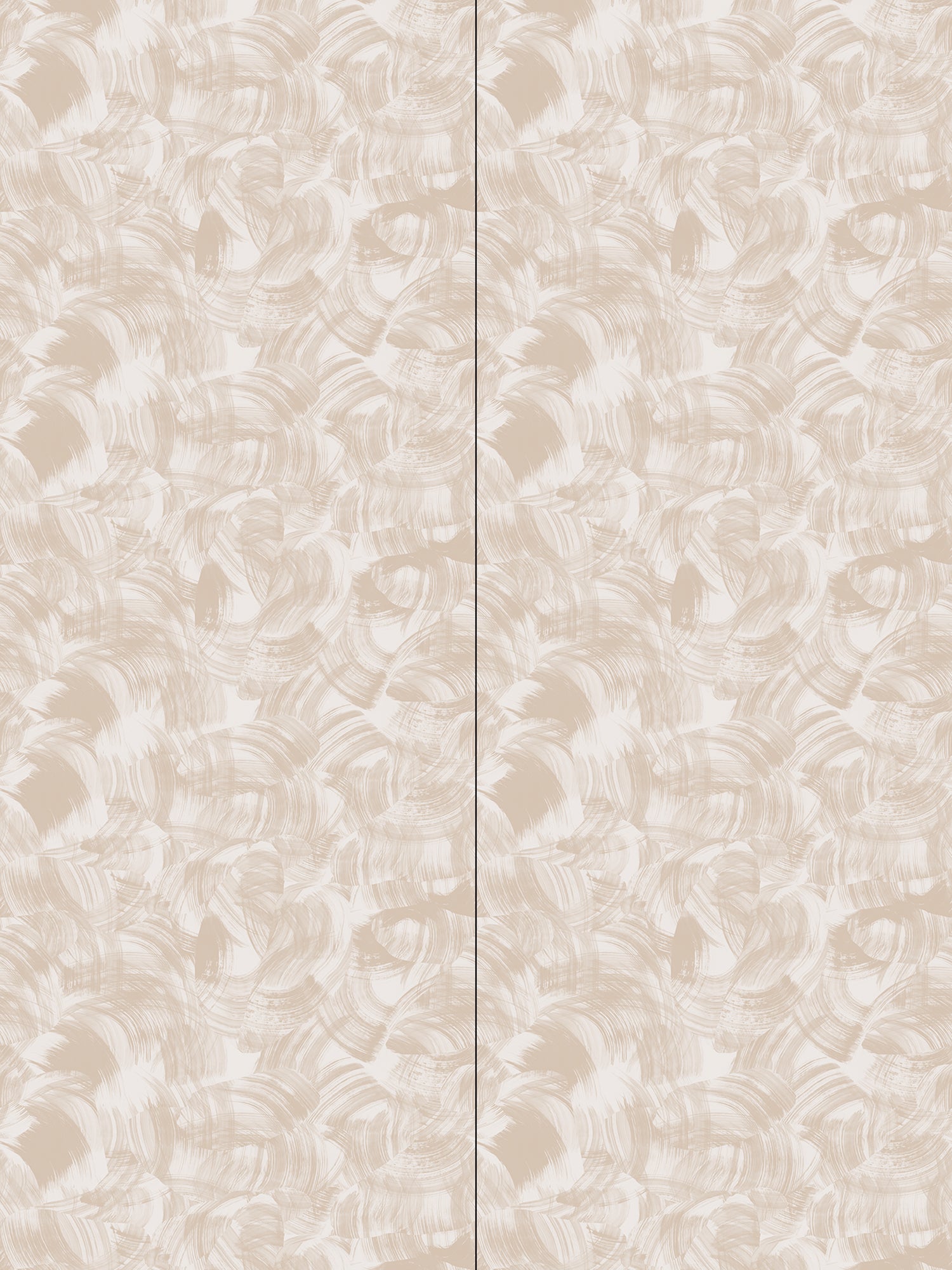 Wallpaper in an abstract paint swatch print in tan on a cream field.