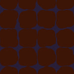 Detail of wallpaper in a repeating blot print in deep red on a dark blue field.