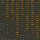 Wallpaper in an abstract crescent print in brown on a black field.