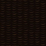 Wallpaper in an abstract crescent print in brown on a black field.