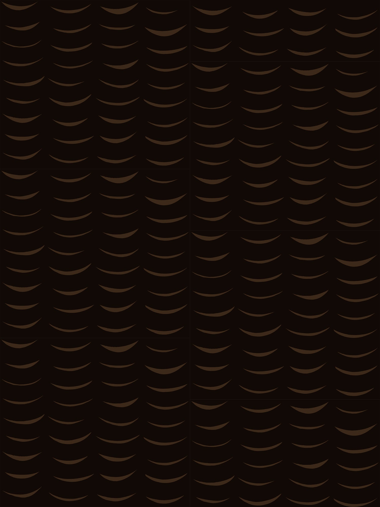 Wallpaper in an abstract crescent print in brown on a black field.
