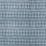 Detail of fabric in a small-scale geometric stripe print in blue and white.