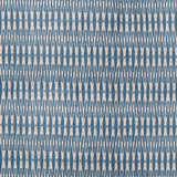 Detail of fabric in a small-scale geometric stripe print in blue and white.