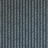 Detail of wallpaper in a repeating striped circular print in cream on a navy field.