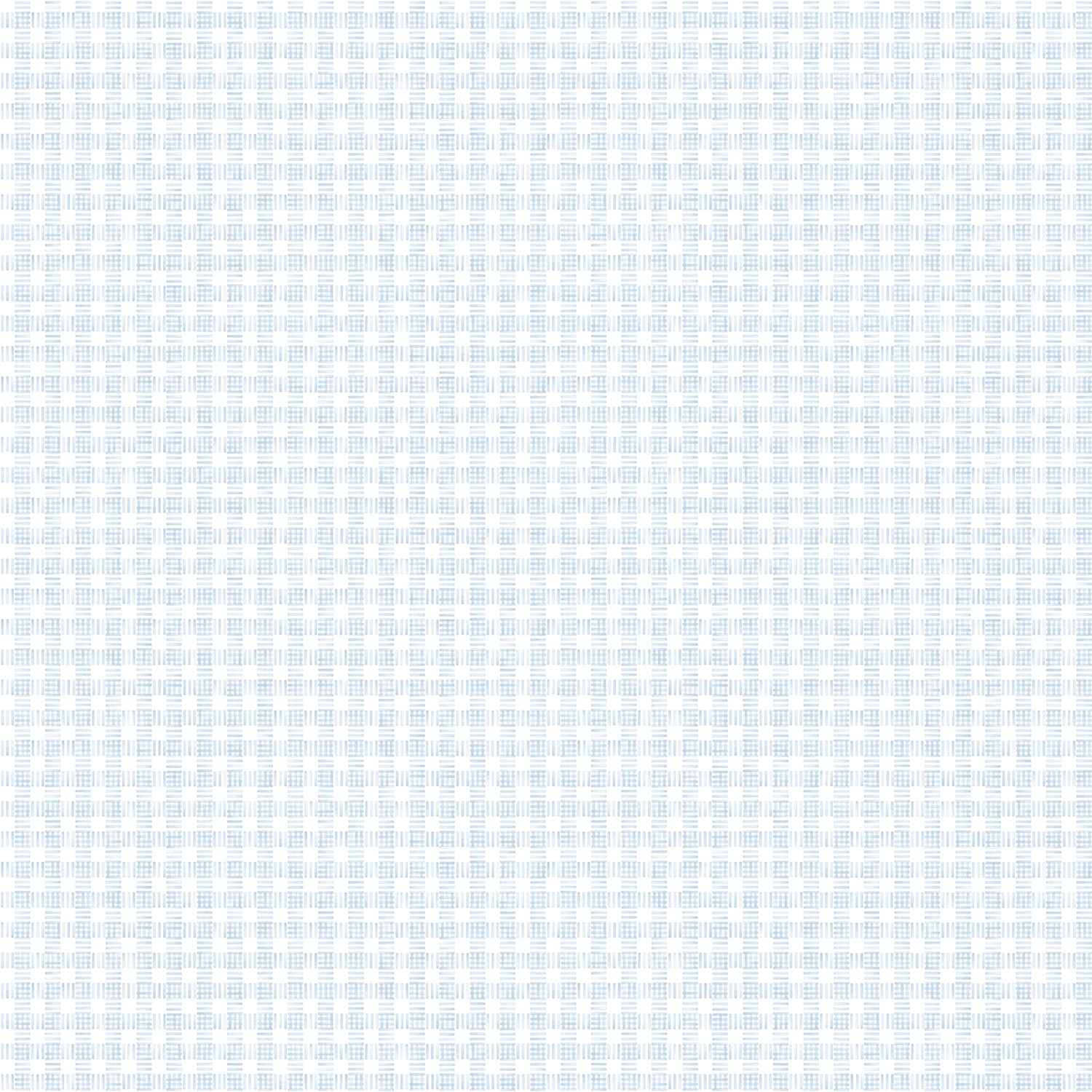 Wallpaper in a dense plaid pattern in shades of light blue and cream.