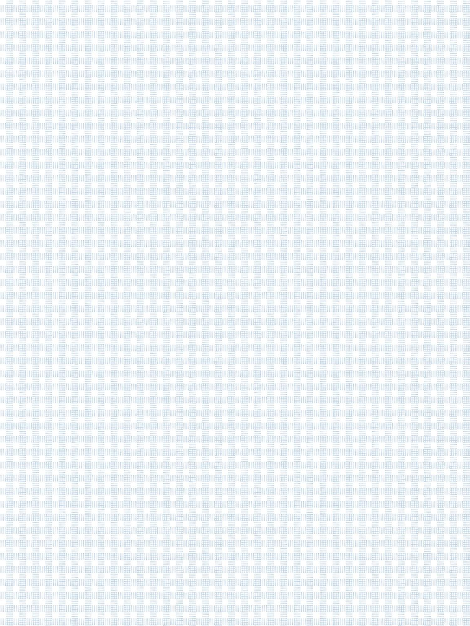 Wallpaper in a dense plaid pattern in shades of light blue and cream.