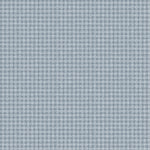Wallpaper in a dense plaid pattern in shades of blue-gray.