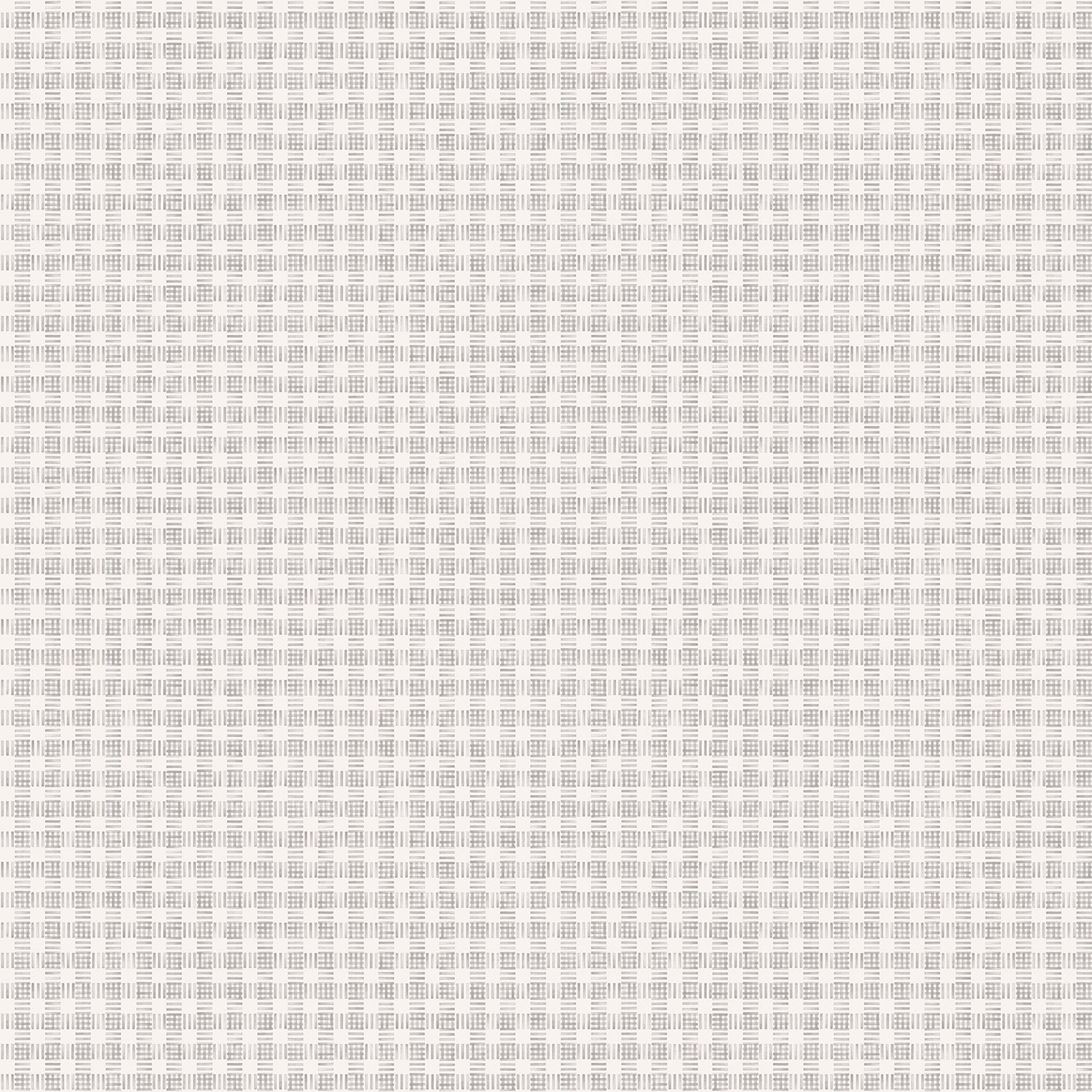 Wallpaper in a dense plaid pattern in shades of gray.