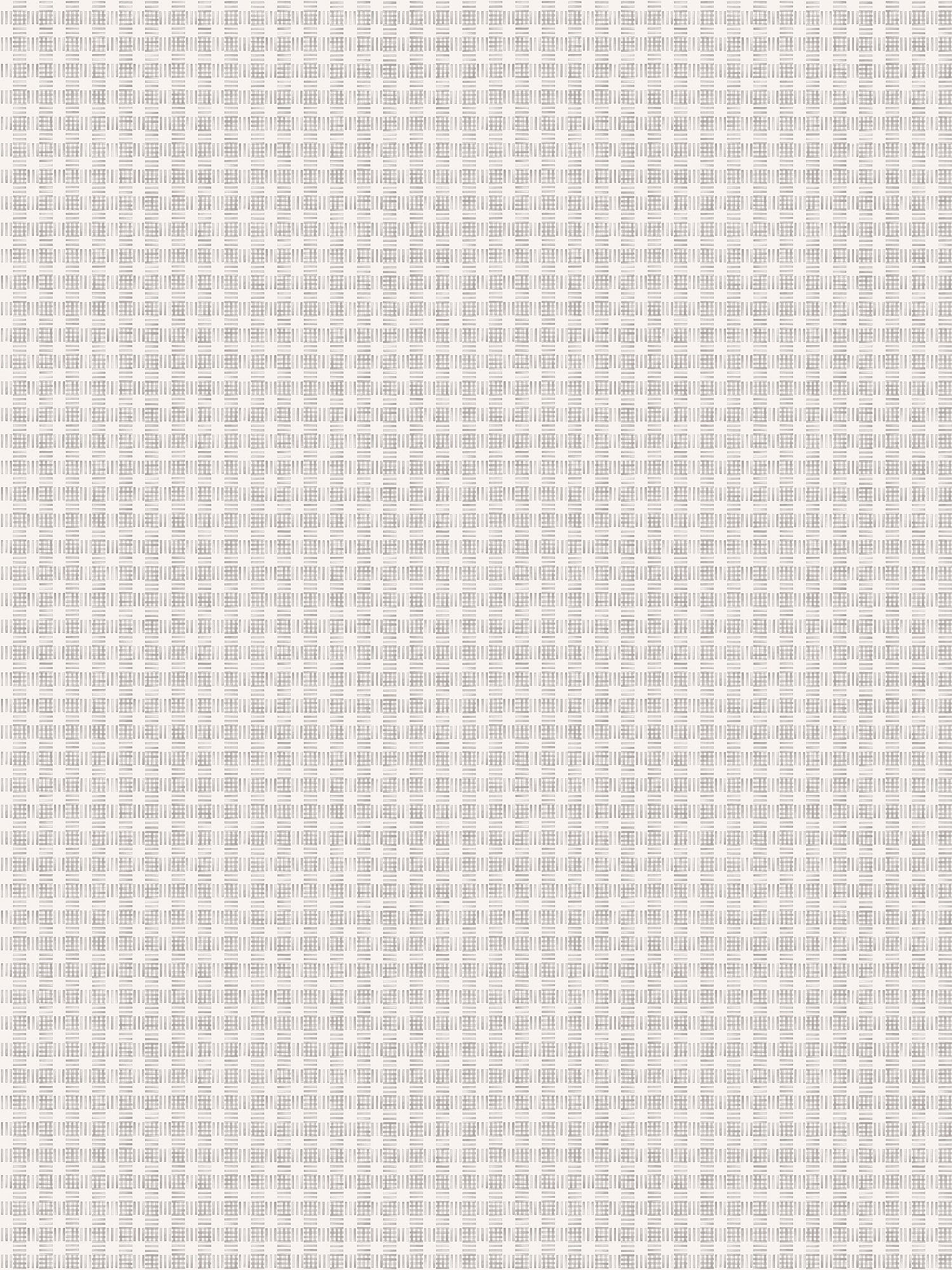 Wallpaper in a dense plaid pattern in shades of gray.