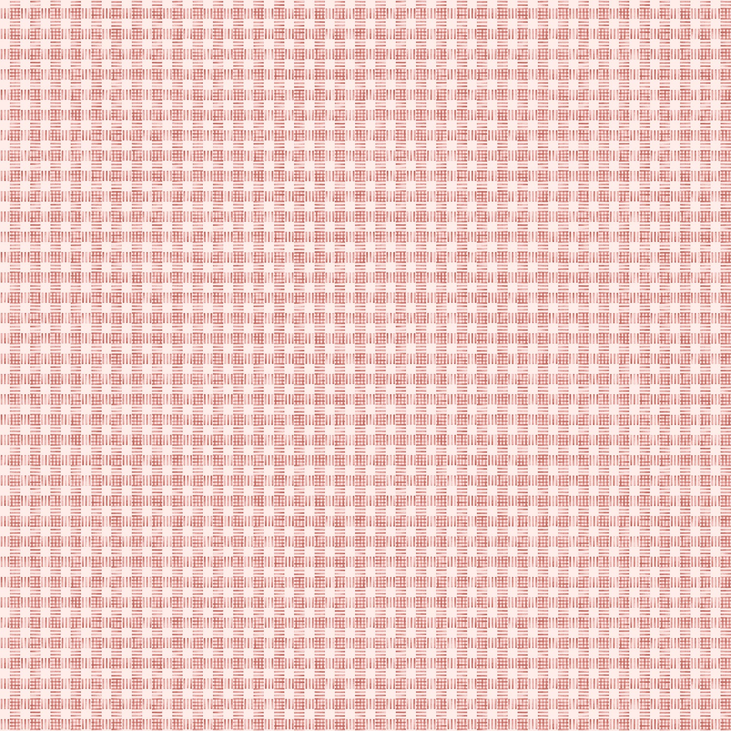 Wallpaper in a dense plaid pattern in shades of cream and red.