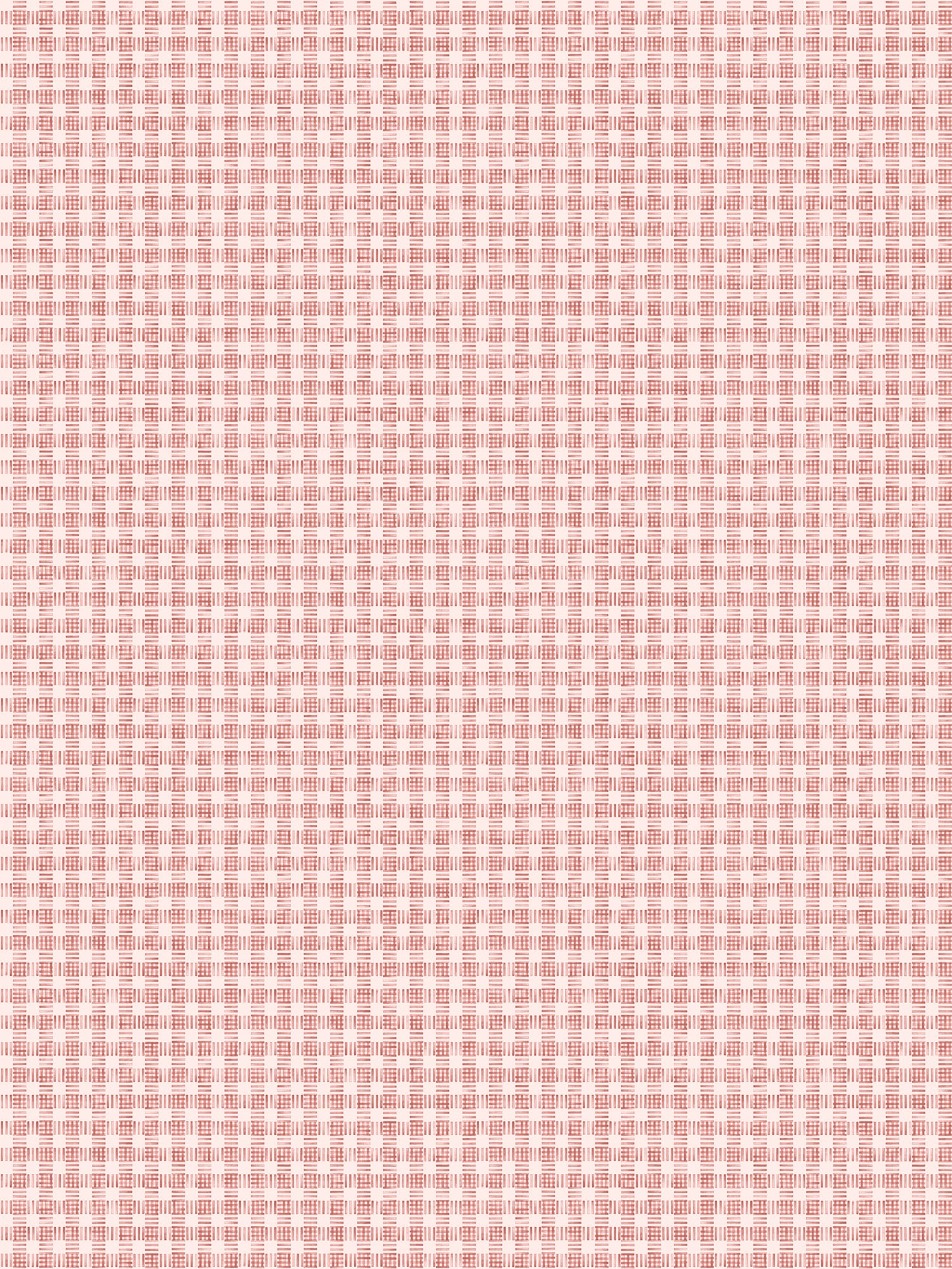 Wallpaper in a dense plaid pattern in shades of cream and red.