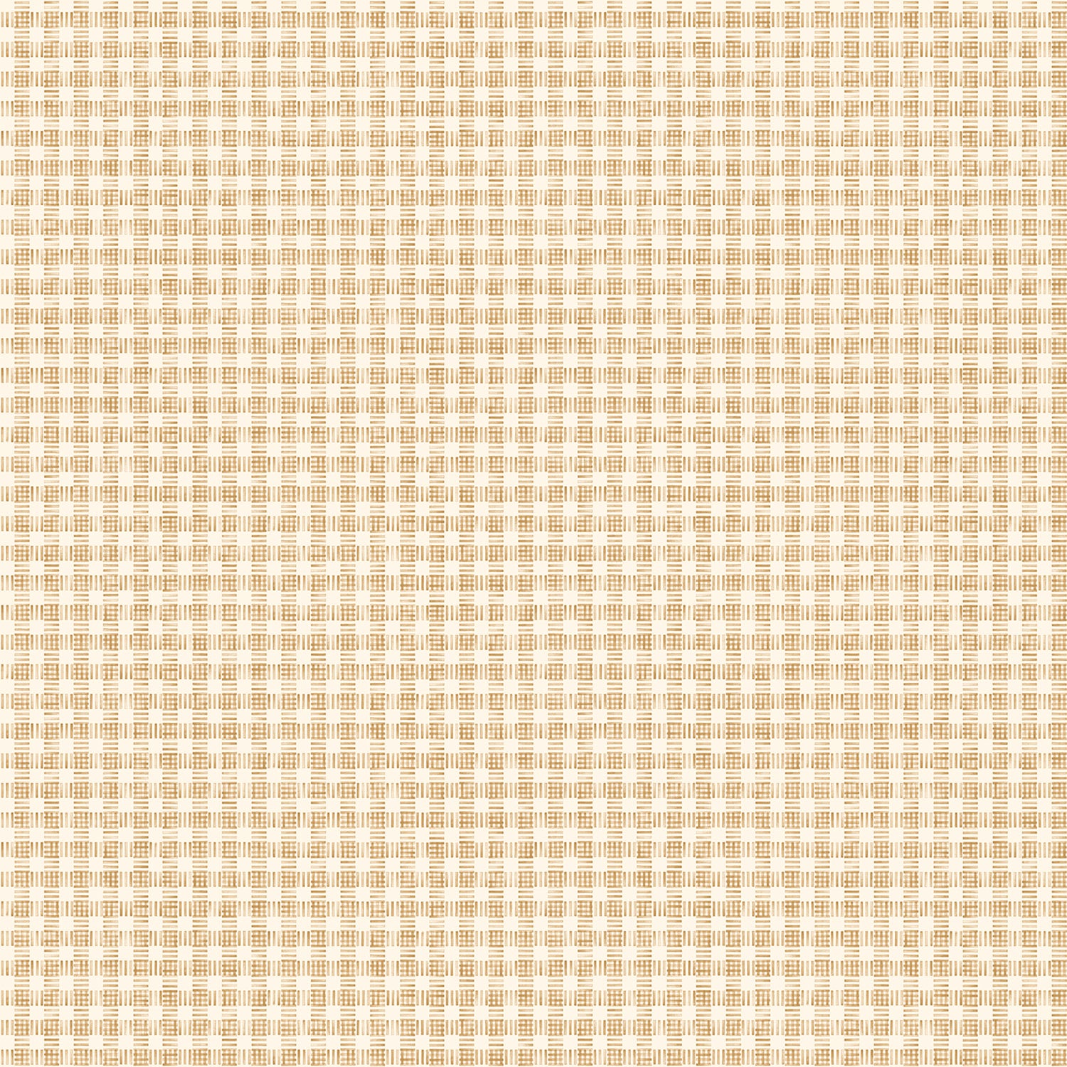 Detail of wallpaper in a dense plaid pattern in shades of orange and tan.