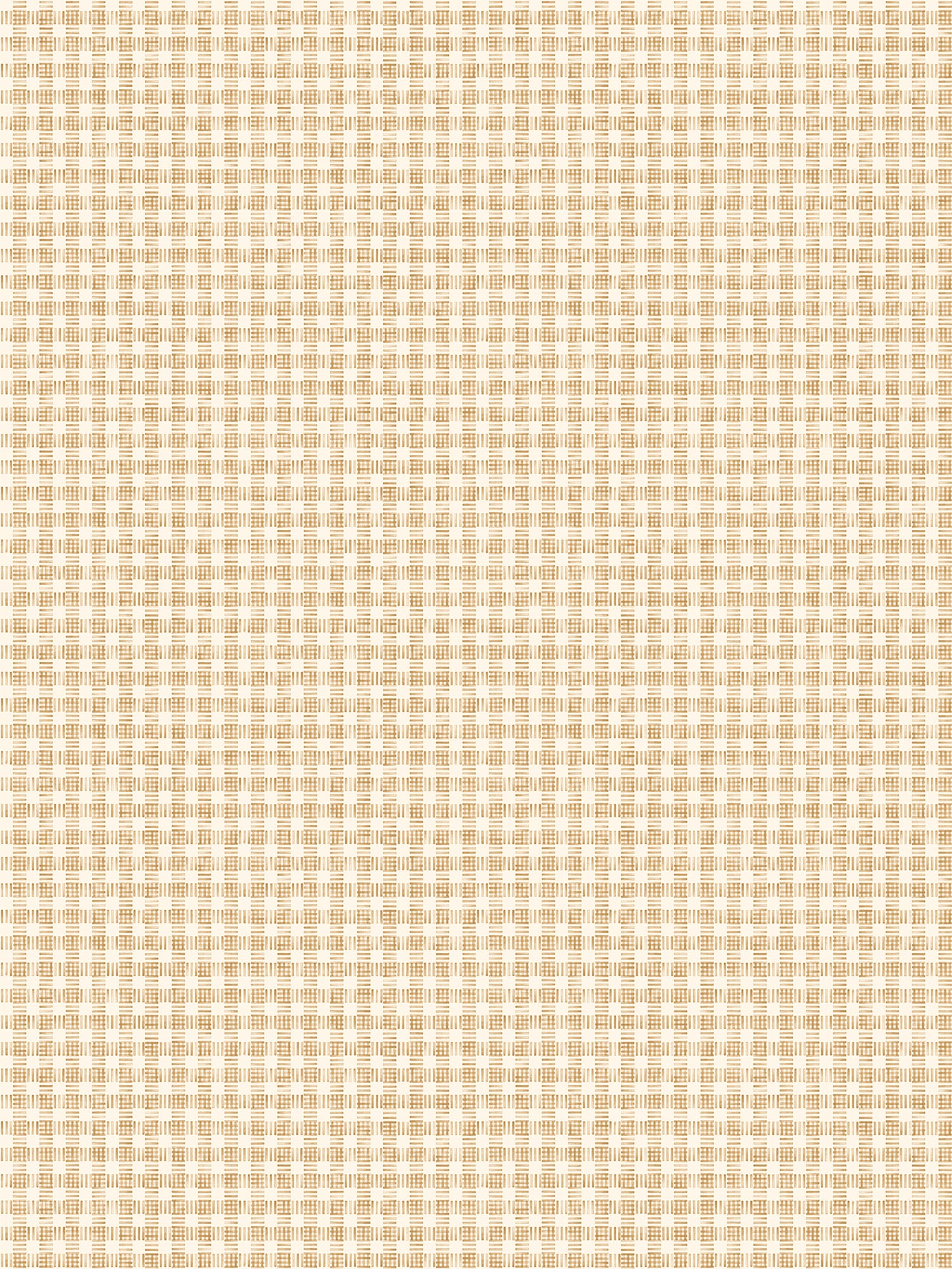 Detail of wallpaper in a dense plaid pattern in shades of orange and tan.