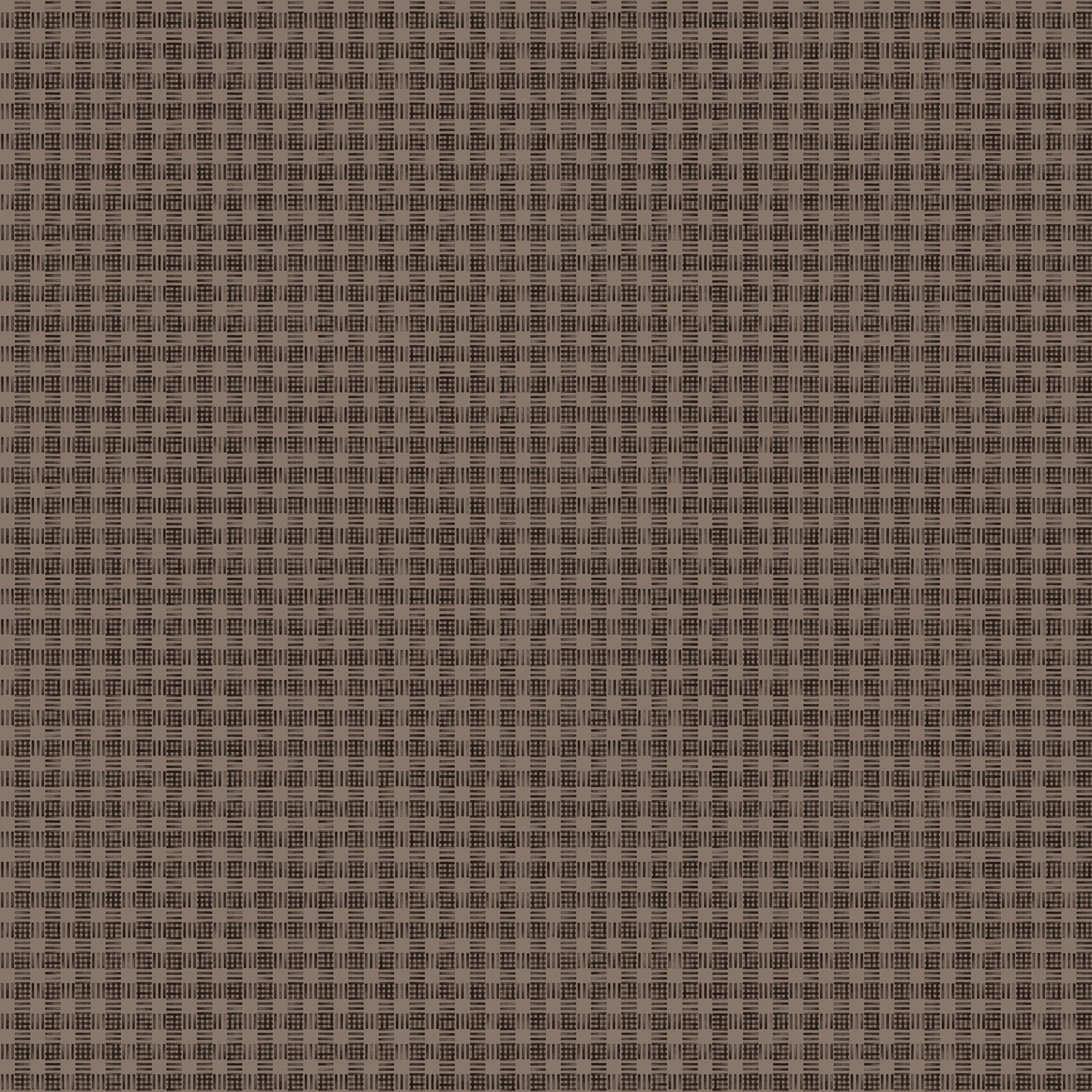 Wallpaper in a dense plaid pattern in shades of brown.