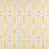 Detail of wallpaper in an abstract geometric print in yellow and white.