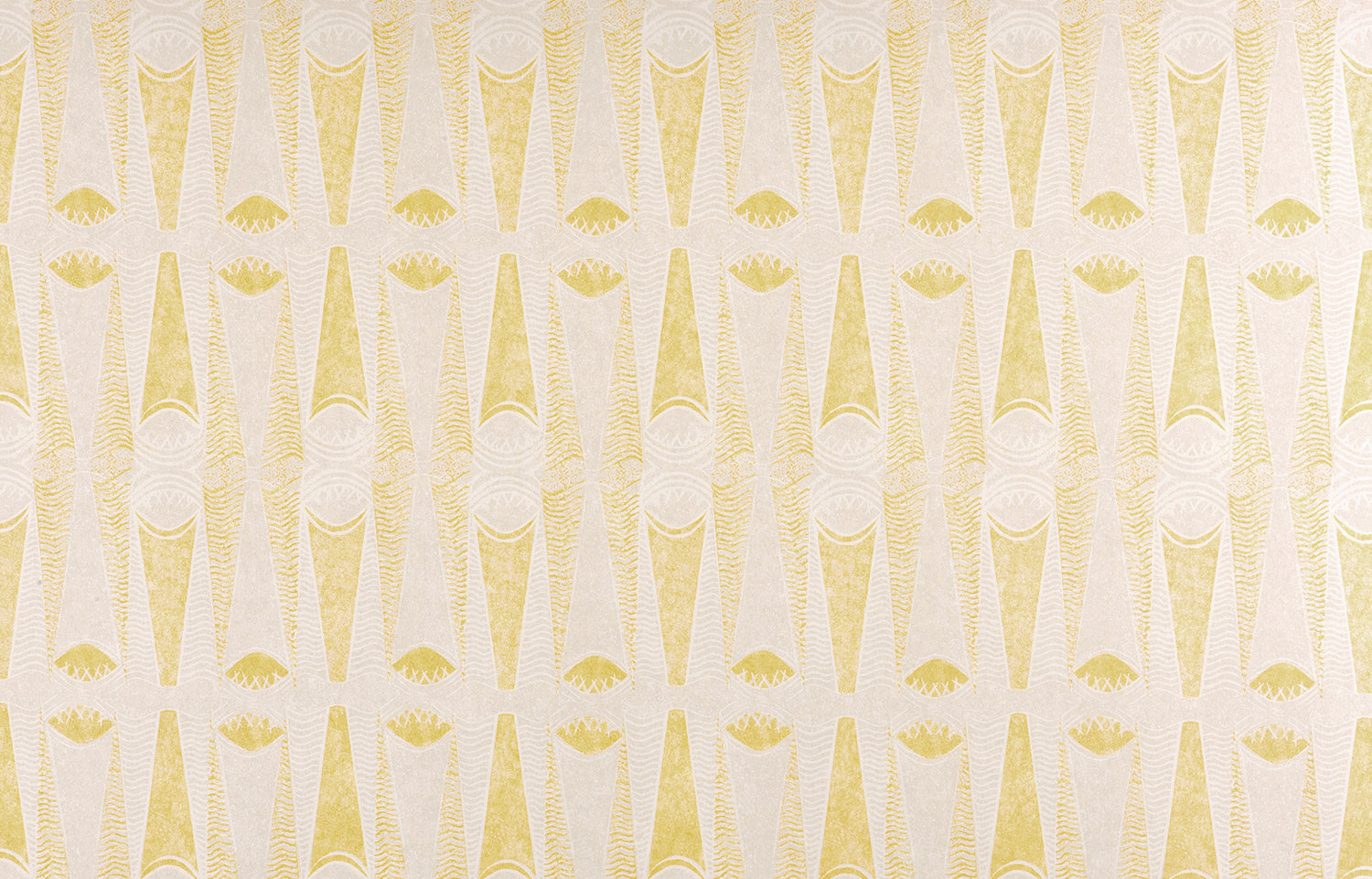 Detail of wallpaper in an abstract geometric print in yellow and white.