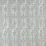 Detail of wallpaper in an abstract geometric print in light green and gray.