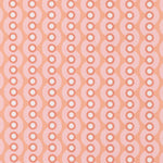 Detail of wallpaper in a playful curving stripe print in pink, white and coral.