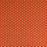 Detail of wallpaper in a minimalist quatrefoil pattern in yellow on a red field.