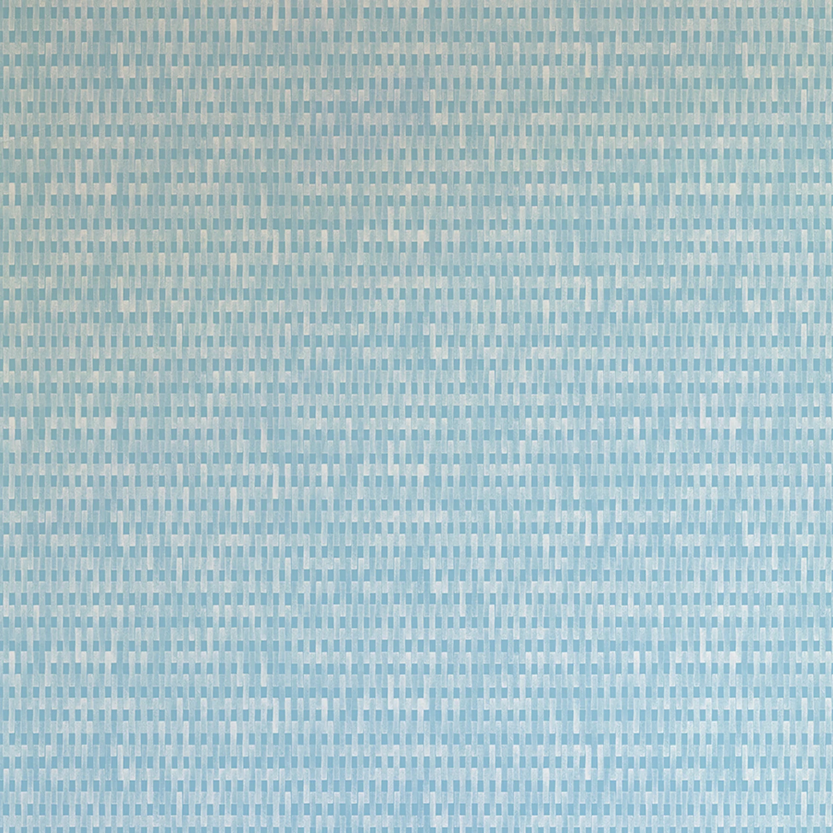 Detail of wallpaper in a textural grid print in shades of blue and cream.