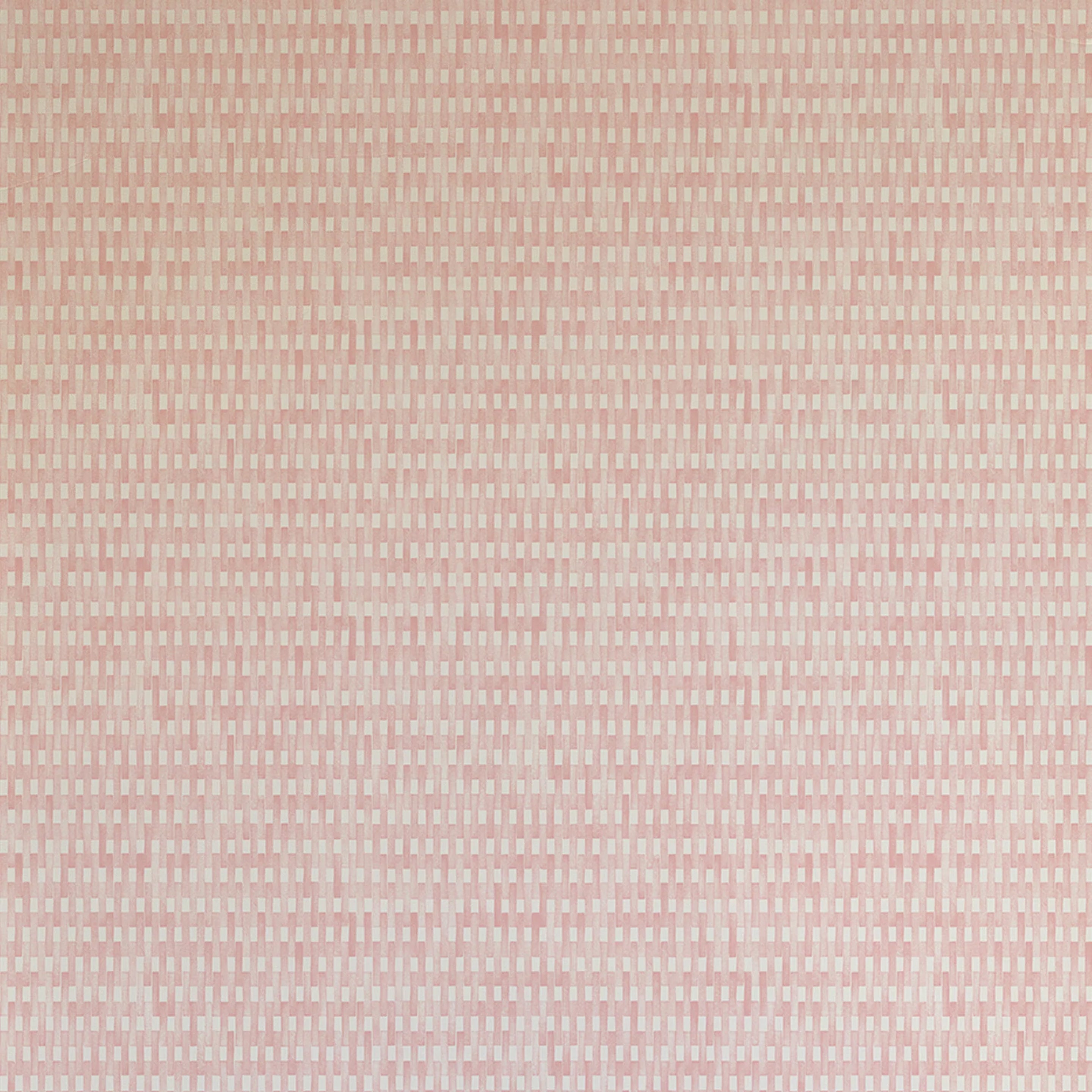 Detail of wallpaper in a textural grid print in shades of pink and cream.