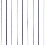 Detail of wallpaper in a minimalist stripe print in navy on a white field.