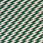 Detail of fabric in a zigzag stripe print in dark green on a cream field.