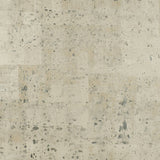 Detail of wallpaper in a minimalist paint slatter print in gray on a tan field.