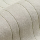 Draped woven fabric in a ivory and sage green stripe.