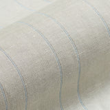 Draped woven fabric in a ivory and pale blue stripe.
