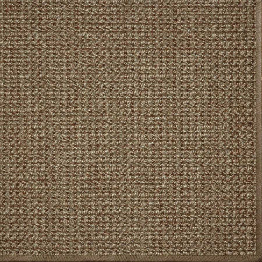 Close-up of a textured woven performance carpet in brown.