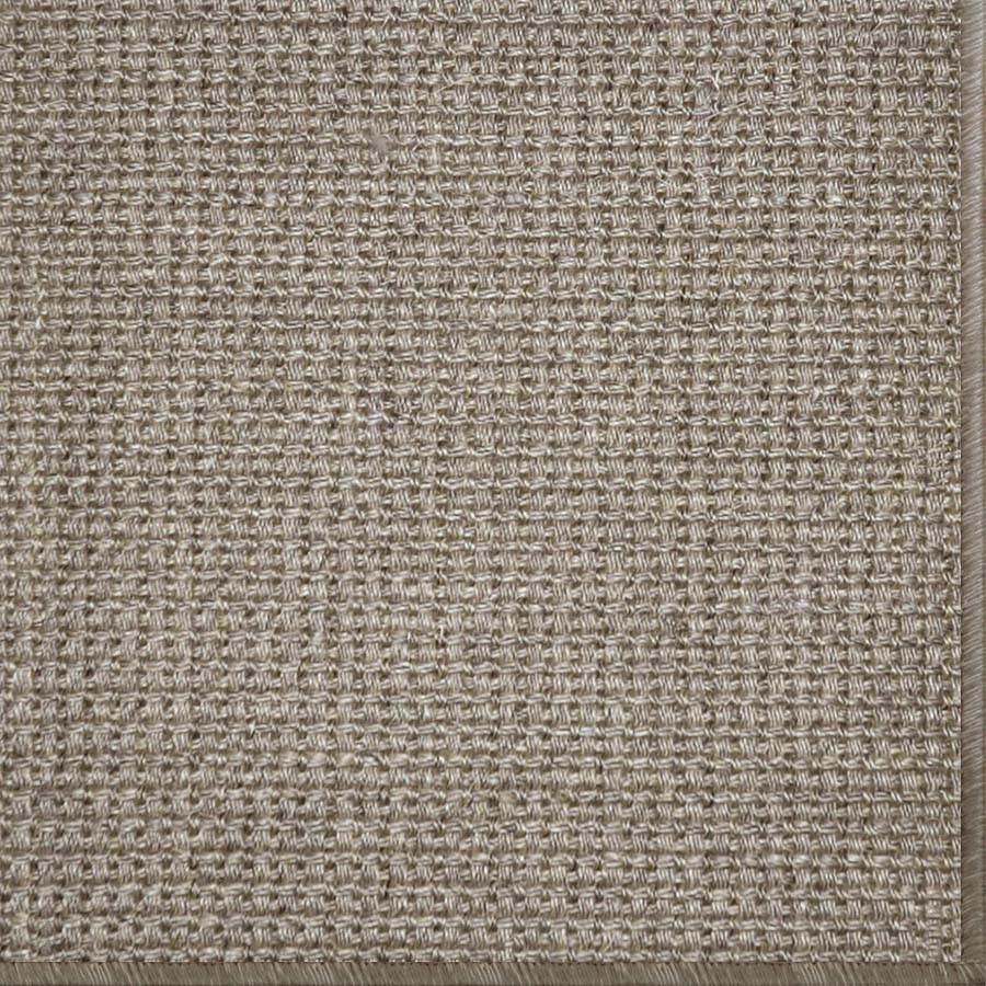Close-up of a textured woven performance carpet in taupe.